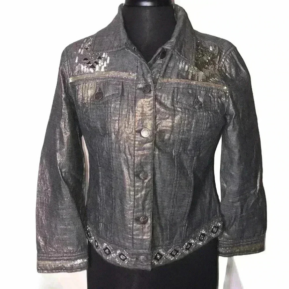 Chico’s Metallic Sequin Western Jacket Size 0 - Picture 1 of 8